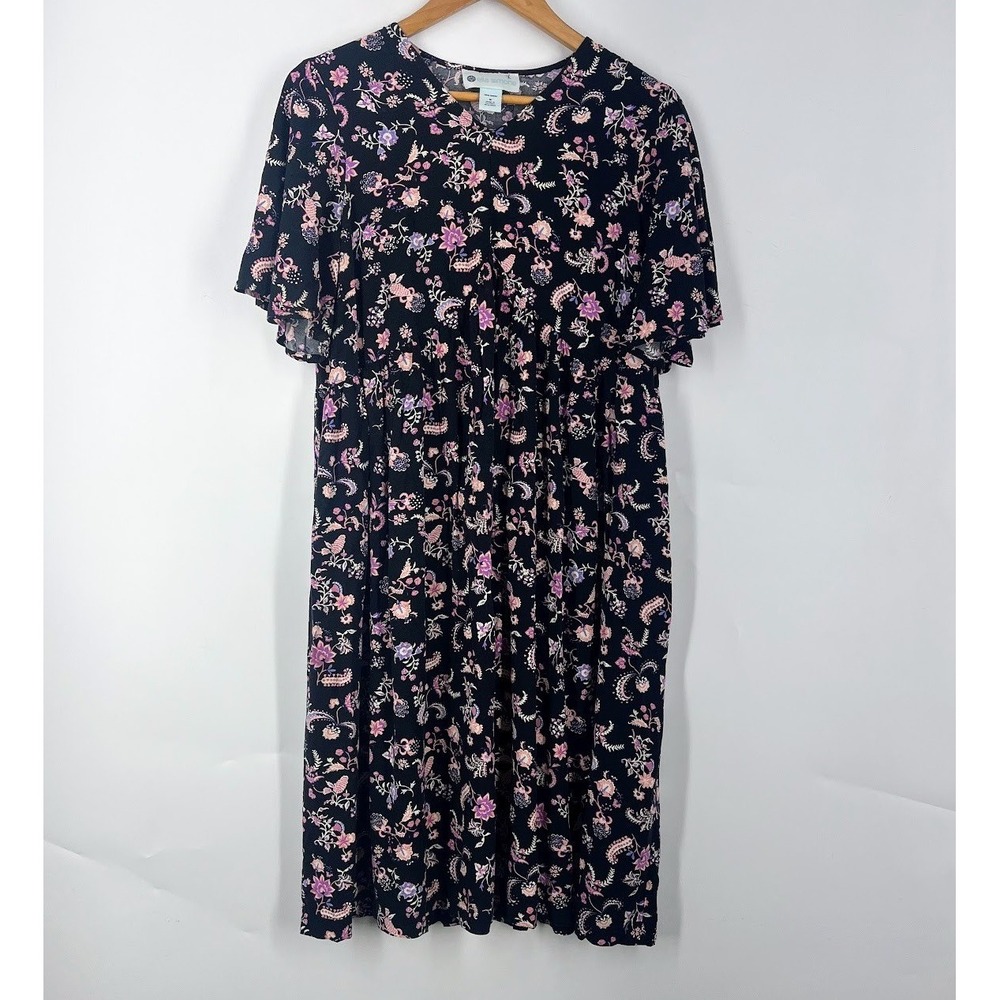 Ella Simone Womens Floral Paisley Black Pink Purple Boho Rayon Nightgown Medium